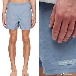 Helmut Lang mens blue nylon swim shorts in storm blue NWT